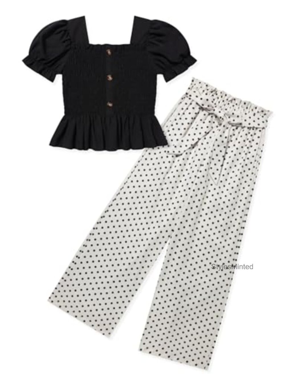 Girls Square Collar Ruffle Top and Wide Leg Pants Set Size 6-14Y